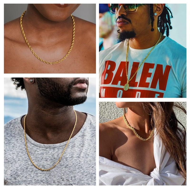 Monily 24K Gold-Plated Necklace for Men 2.5MM 26 Inches Stainless Steel Twist Rope Chain for Women Mens - Image 5